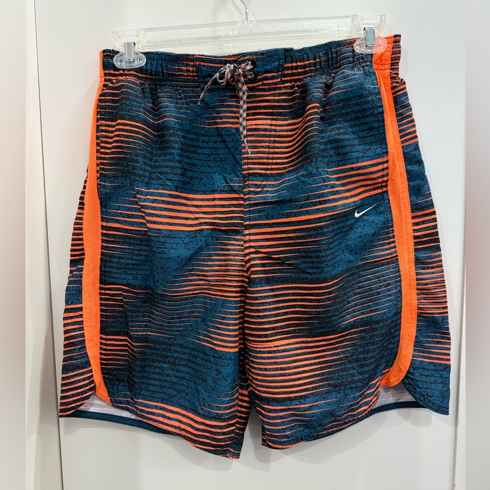 NIKE Orange & Blue Striped Swim Shorts Like New Ready for a Winter Getaway!
